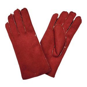 Vintage faux suede and sherpa lined gloves, red, NWOT